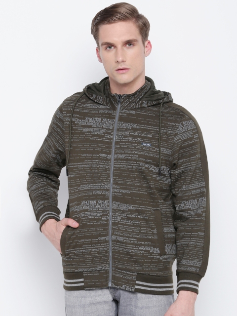 

Monte Carlo Men Olive Green Printed Hooded Sweatshirt