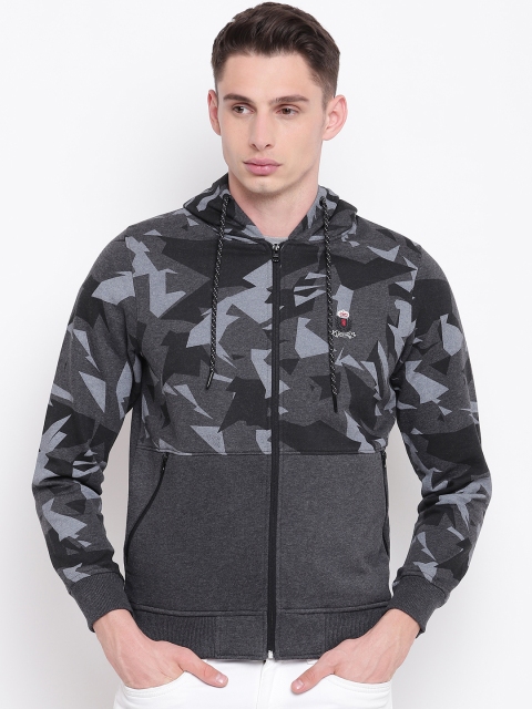 

Monte Carlo Men Grey & Black Printed Hooded Sweatshirt