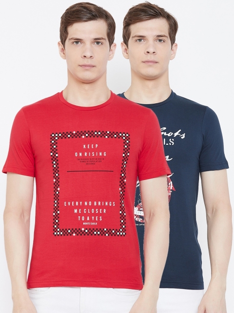 

Monte Carlo Men Pack Of 2 Printed Round Neck T-shirts, Red