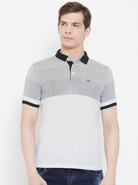

Monte Carlo Men White & Black Printed Polo Collar T-shirt