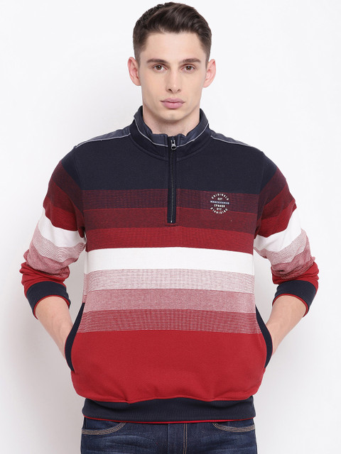 

Monte Carlo Men Red & Navy Blue Striped Sweatshirt