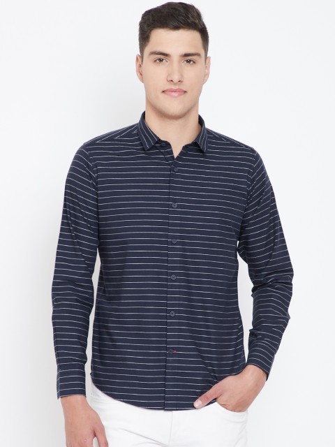 

Monte Carlo Men Navy Blue & White Regular Fit Striped Casual Shirt