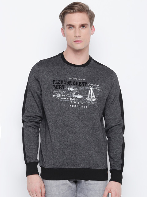 

Monte Carlo Men Charcoal Grey & White Printed Sweatshirt