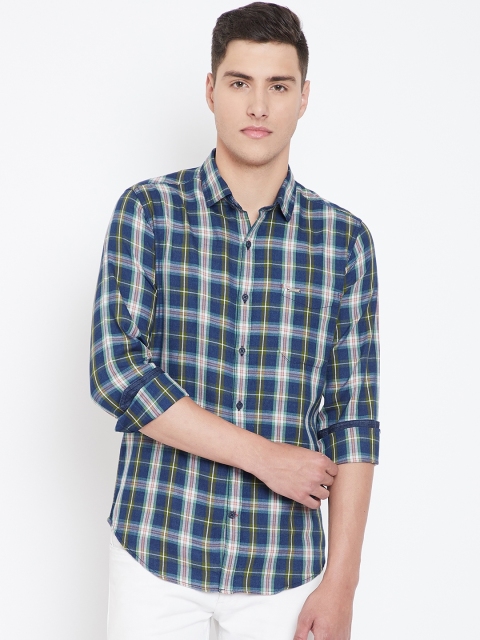 

Monte Carlo Men Navy Blue & Green Standard Regular Fit Checked Casual Shirt