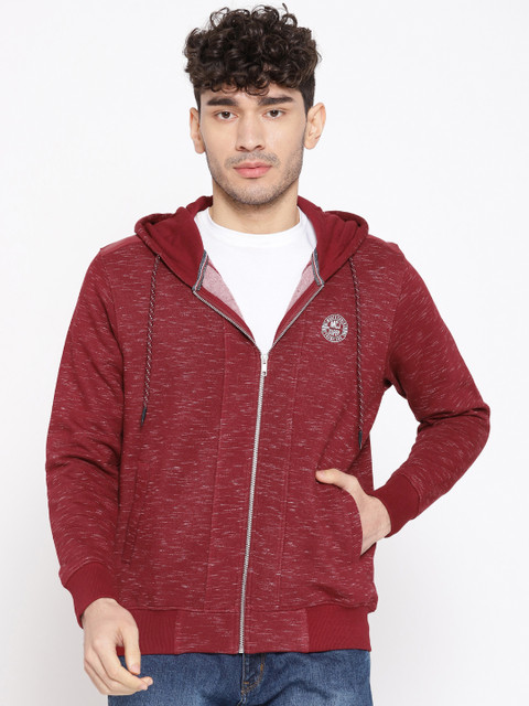 

Monte Carlo Men Maroon Self-Design Hooded Sweatshirt