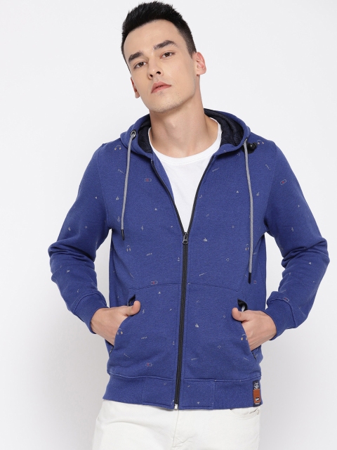 

Monte Carlo Men Navy Blue & Grey Printed Hooded Sweatshirt With MP3 Player