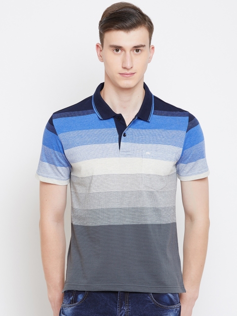 

Monte Carlo Men Blue & Grey Striped Polo Collar T-shirt