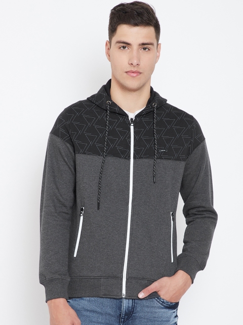 

Monte Carlo Men Charcoal Grey & Black Colourblocked Hooded Sweatshirt