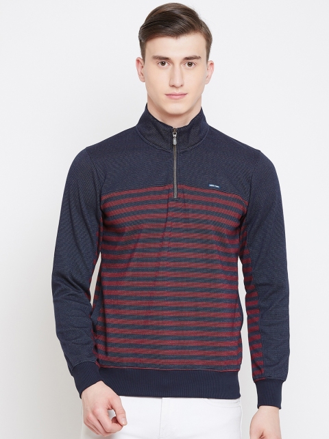 

Monte Carlo Men Blue & Maroon Striped Sweatshirt