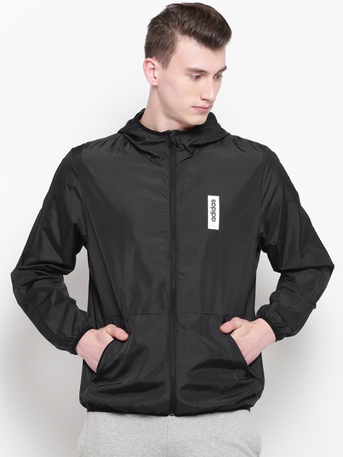 

ADIDAS Men Black Printed Back Brilliant Basics Windbreaker Hooded Jacket