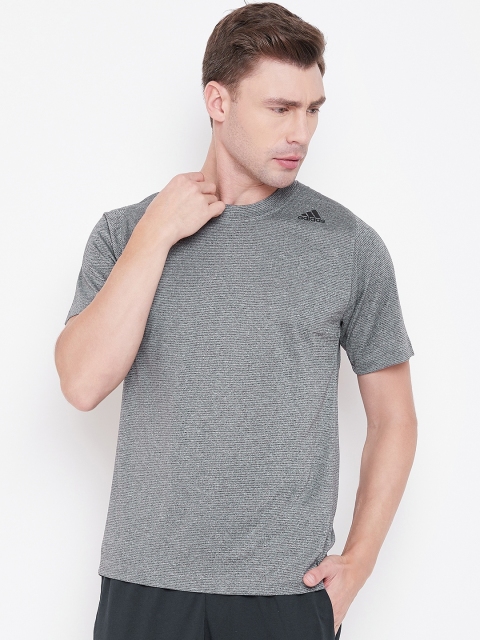 

ADIDAS Men Charcoal Grey Self Design Freelift Tech Z T-Shirt