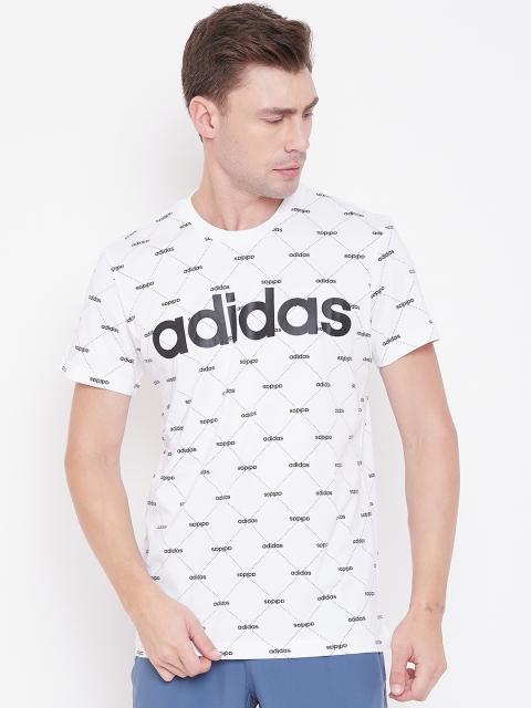 

ADIDAS Men White & Black Slim Fit Core Fav Linear Graphic Printed T-Shirt