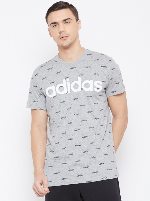 

ADIDAS Men Grey Melange & Black Core Favourite Printed Round Neck T-shirt