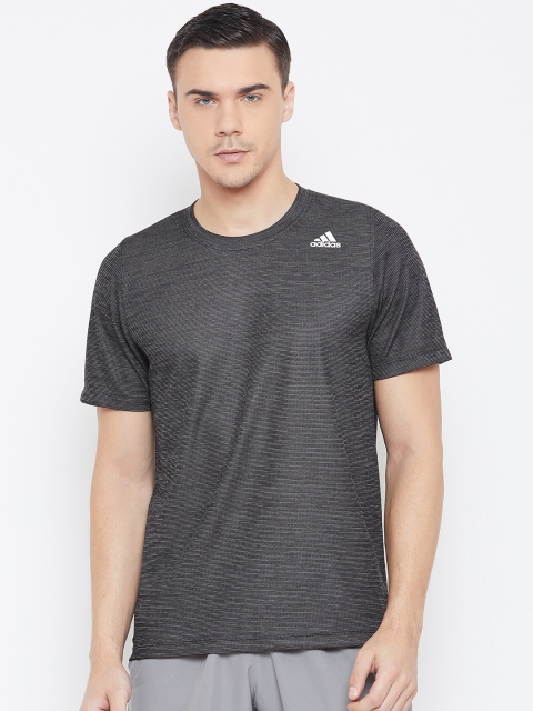 

ADIDAS Men Black & Grey Freelift Tech Heathered Self-Design Round Neck Training T-shirt