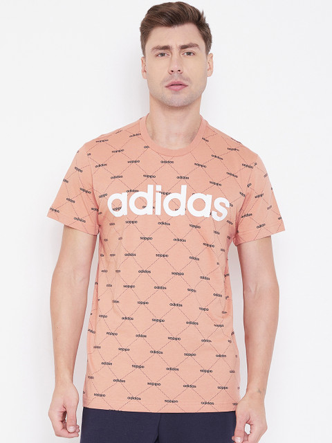 

ADIDAS Men Peach-Coloured & Black Slim Fit Core Fav Linear Graphic Printed T-Shirt