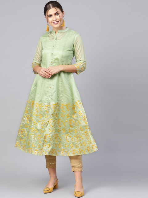 

Juniper Women Green & Mustard Yellow Printed Anarkali Layered Kurta