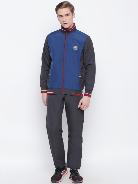 

Monte Carlo Men Blue & Charcoal Grey Solid Gym Tracksuit