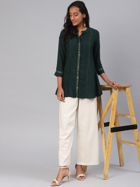 

Kvsfab Women Olive Green Embroidered Straight Kurti
