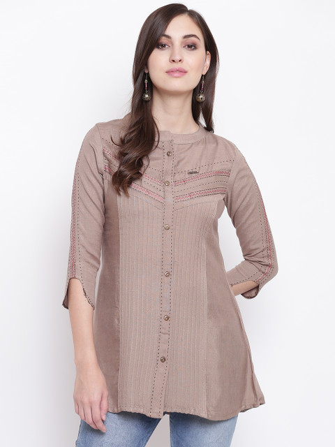 

Kvsfab Women Taupe Solid A-Line Kurti