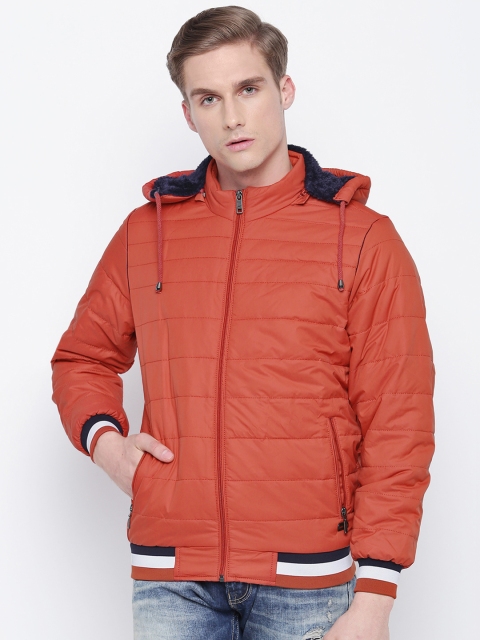

Monte Carlo Men Rust Orange Solid Hooded Varsity Jacket