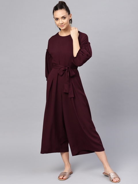 

Femella Women Burgundy Solid Culotte Jumpsuit