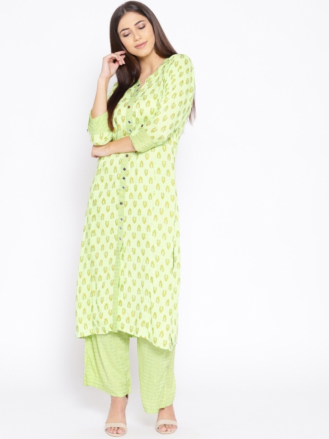 

Geelove Women Green Printed Kurta with Palazzos