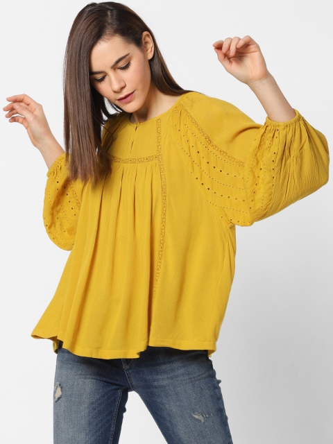 

ONLY Women Mustard Yellow Solid A-Line Top