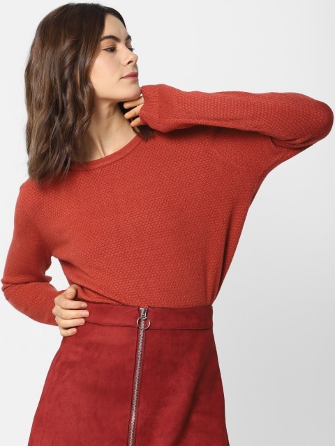 

ONLY Women Rust Red Solid Sweater