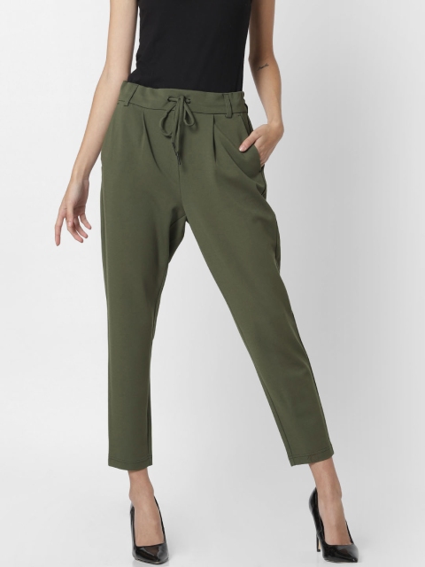 

ONLY Women Olive Green Regular Fit Solid Cropped Regular Trousers