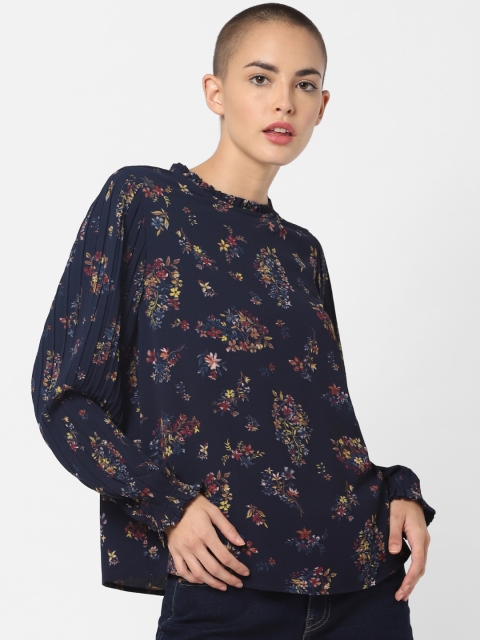 

ONLY Women Blue & Yellow Printed Regular Top, Navy blue