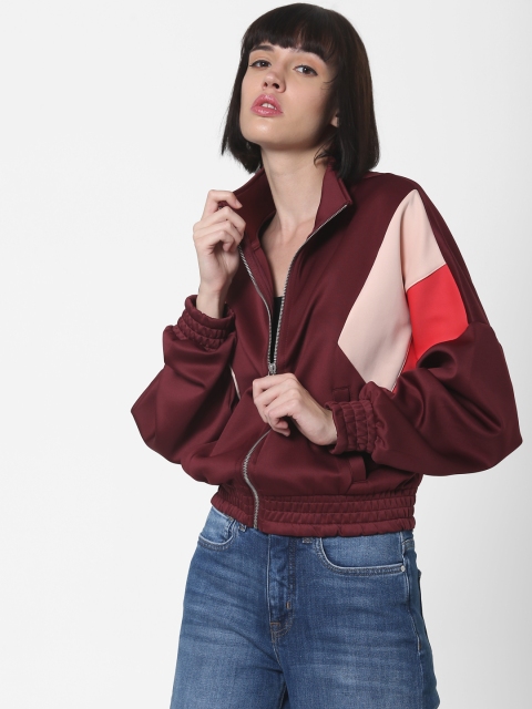 

ONLY Women Maroon & Beige Colourblocked Sweatshirt