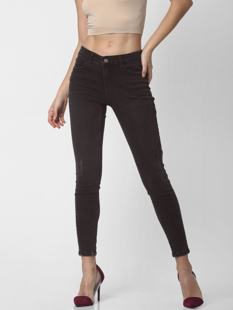 

ONLY Women Black Carmen Skinny Fit Mid-Rise Low Distress Stretchable Jeans