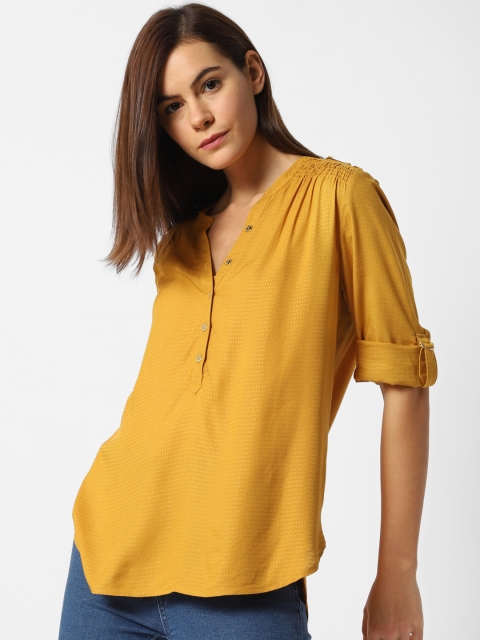 

ONLY Women Mustard Yellow Regular Fit Self Design Casual Shirt
