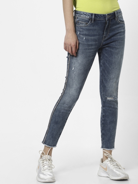 

ONLY Women Blue Carmen Skinny Fit Mid-Rise Low Distress Stretchable Jeans