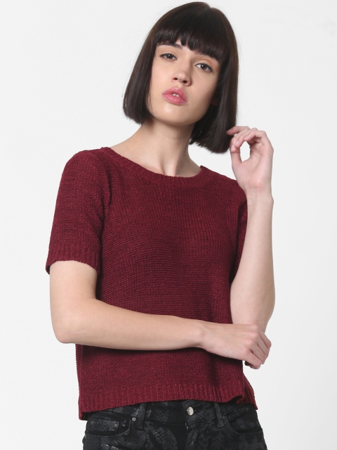 

ONLY Women Maroon Self Design Sweater