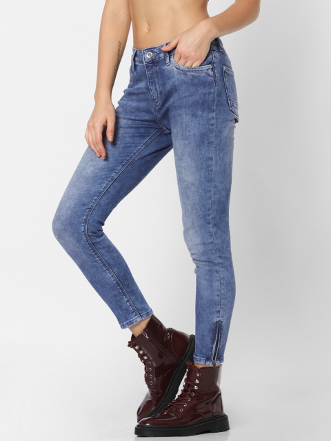 

ONLY Women Blue Carmen Skinny Fit Mid-Rise Clean Look Stretchable Jeans