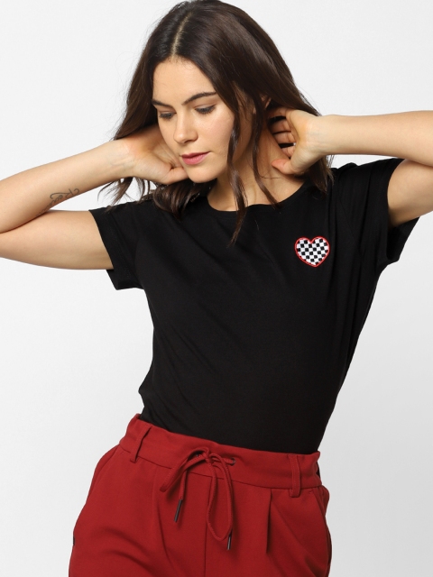 

ONLY Women Black Solid Round Neck T-shirt