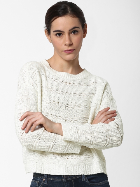 

ONLY Women White Self Design Sweater
