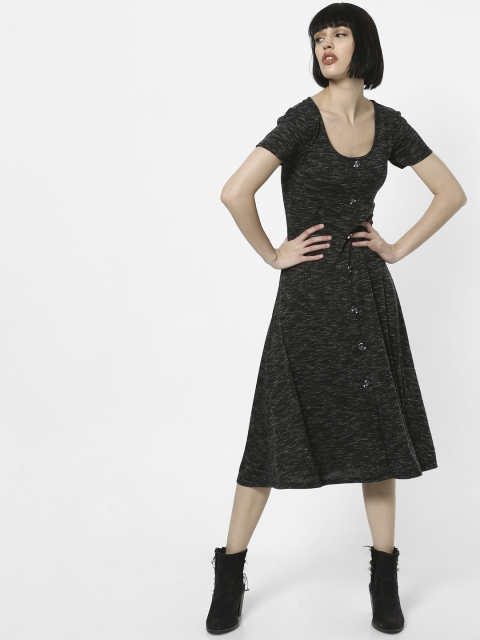 

ONLY Women Charcoal Grey Solid Knitted A-Line Dress