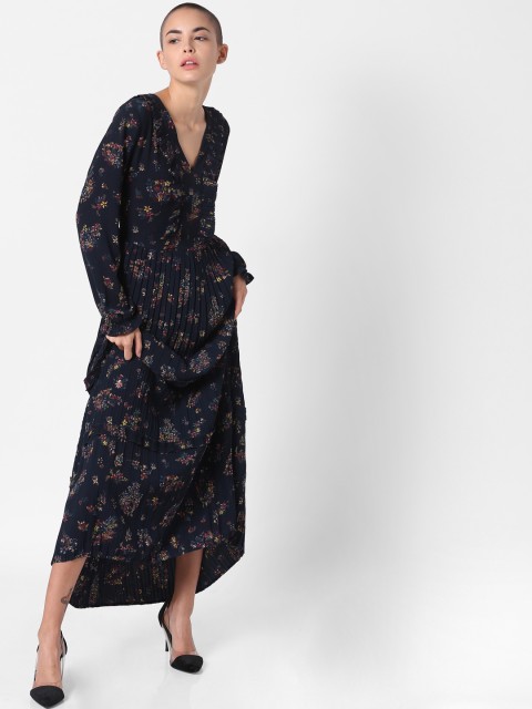 

ONLY Women Navy Blue & Yellow Printed Maxi Dress