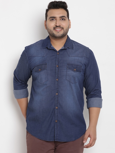 

John Pride Plus Size Men Blue Comfort Regular Fit Faded Denim Casual Shirt