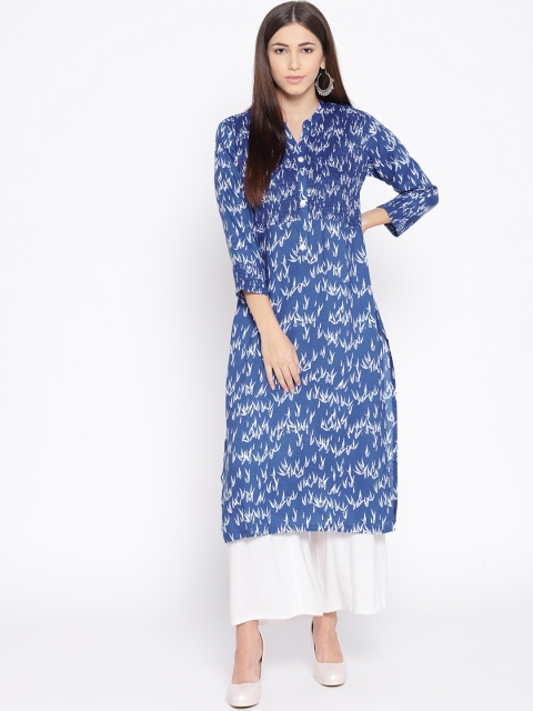 

Geelove Women Blue & White Floral Print Straight Kurta