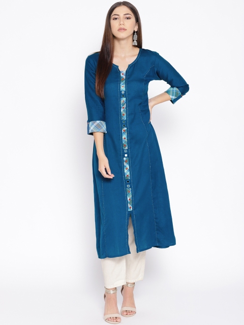

Geelove Women Navy Blue Solid Kurta
