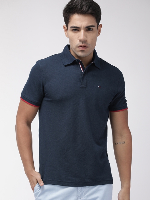 

Tommy Hilfiger Men Navy Blue Solid Polo Collar T-shirt