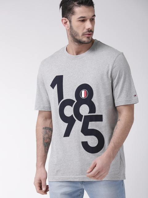 

Tommy Hilfiger Men Grey Melange Printed Round Neck T-shirt