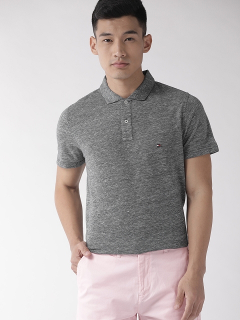 

Tommy Hilfiger Men Charcoal Grey Self Design Polo Collar T-shirt