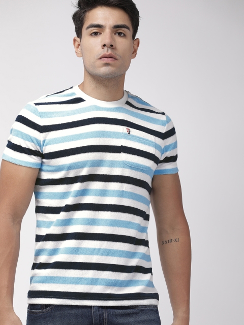 

Tommy Hilfiger Men White & Blue Striped Round Neck T-shirt