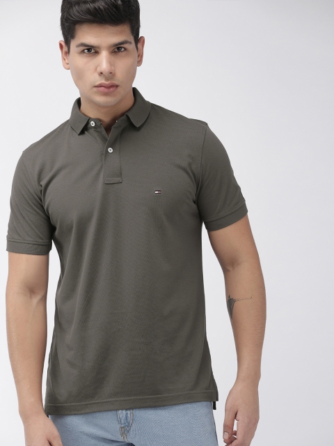 

Tommy Hilfiger Men Charcoal Grey Regular Fit Solid Polo Collar T-shirt