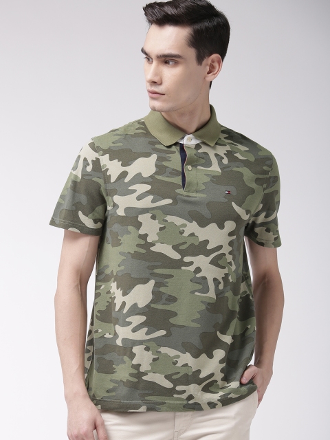 

Tommy Hilfiger Men Olive Green Printed Polo Collar T-shirt