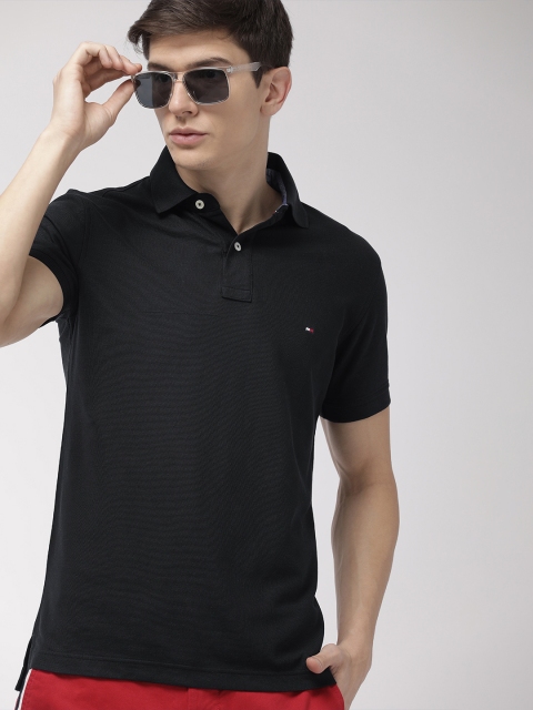 

Tommy Hilfiger Men Black Solid Slim Fit Polo Collar T-shirt